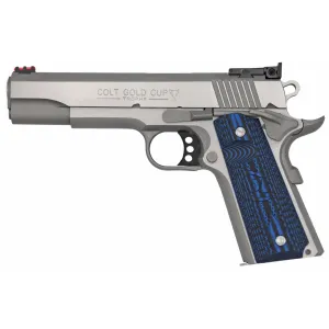 Colt Mfg 1911 Gold Cup Lite 9mm Luger 5" 8+1 Stainless Steel Polished Scalloped Blue Checkered G10 Grip FO Sights O5072GCL
