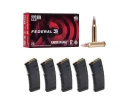 100 Rounds of Federal American Eagle .223Rem FMJBT 62 Grain Ammo & 5 Magpul PMAG 5.56 Gen2 30 Round Magazines