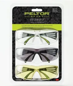 PELTOR Sport SecureFit 400 Eye Protection 3Pack ClearAmberGrey Lenses Anti Fog Clear