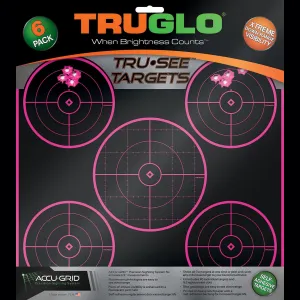 TruGlo Parts & Accessories 54 TruGlo TG11P6 Tru-See Splatter Target Black/Pink Self-Adhesive Heavy Paper Universal Yes Impact Enhancement Pink 6 Pack Includes Pasters