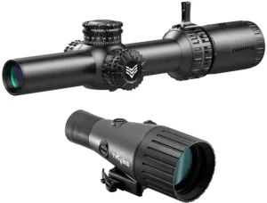 Swampfox Arrowhead LPVO Rifle Scope 1-8x24mm 30mm Tube Second Focal Plane BDC Reticle and TRYBE Optics Enhancer Rifle Scope Magnification Quadrupler
