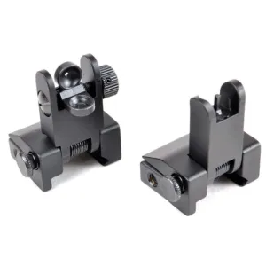 AT3 Tactical AR-15 Flip-Up Spring-Assisted Backup Mounted Iron Sights w/ Front/Rear Set Same Plane