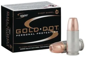 Speer 9mm Luger +P 124 GR Gold Dot Personal Protection Hollow Point Short Barrel 20/bo