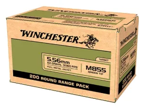 Winchester M855 5.56 Bulk Ammo 62 Gr FMJ Green Tip 200rds - WM855200