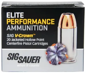 Sig Sauer 40 S&W 165gr JHP V-Crown Elite PErformance Ammunition 20rds - E40SW1-20