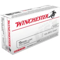 Winchester Ammo Case Qty - Q4172X - Best Value Target & Practice 9mm Luger 115 GR, Brass, Boxer, Reloadable, Full Metal Jacket - 500 Round Case