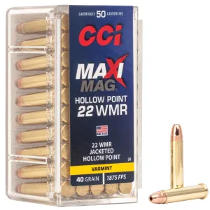 CCI Ammunition 17 CCI .22 Winchester Magnum Rimfire 40 Grain Jacketed Hollow Point Ammunition 50rds - 0024