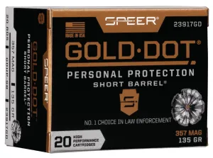 Speer Gold Dot Short Barrel 135 gr Hollow Point .357 Mag Ammo, 20/box - 23917GD