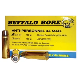 Buffalo Bore Anti-Personnel 44 Rem Mag 180 grain Medium Cast Hollow Point - Gas Checked Pistol and Handgun Ammo, 20/Box - 4H/20