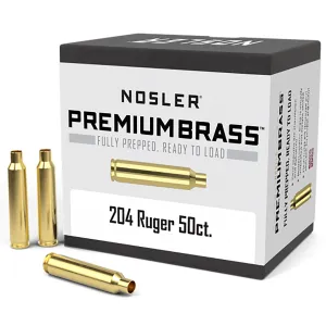 Nosler Ammunition 79 Premium Brass 204 Ruger Unprimed Reloading Cases - 50 Round Box