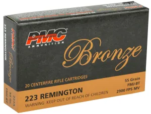 PMC Bronze .223 Rem Ammo 55 Grain FMJ-BT 20rds - 223A
