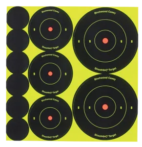 Birchwood Casey 34608 ShootNC Reactive Target Variety Pack SelfAdhesive Paper Universal BlackYellow Bullseye 132 Targets