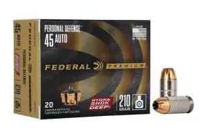 Federal 45 ACP 210 gr JHP Hydra-Shok Deep 20/Box