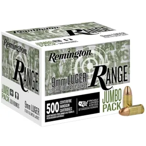 Remington Range 9mm 115 gr FMJ 500rds Handgun Ammo for Extended Training Sessions - R27779