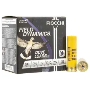 Fiocchi Field Dynamics Dove & Quail 20 Gauge 2-3/4in #7.5 7/8oz Upland Shotshells - 25 Rounds #7.5