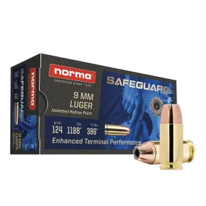 Norma Ammunition 60 Norma Safeguard 9mm 124 gr JHP 50rds