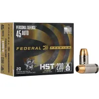 Federal Premium Personal Defense 45 ACP Ammo 230 Grain Federal HST Jacketed Hollow Point Case of 200 (10 Boxes of 20)